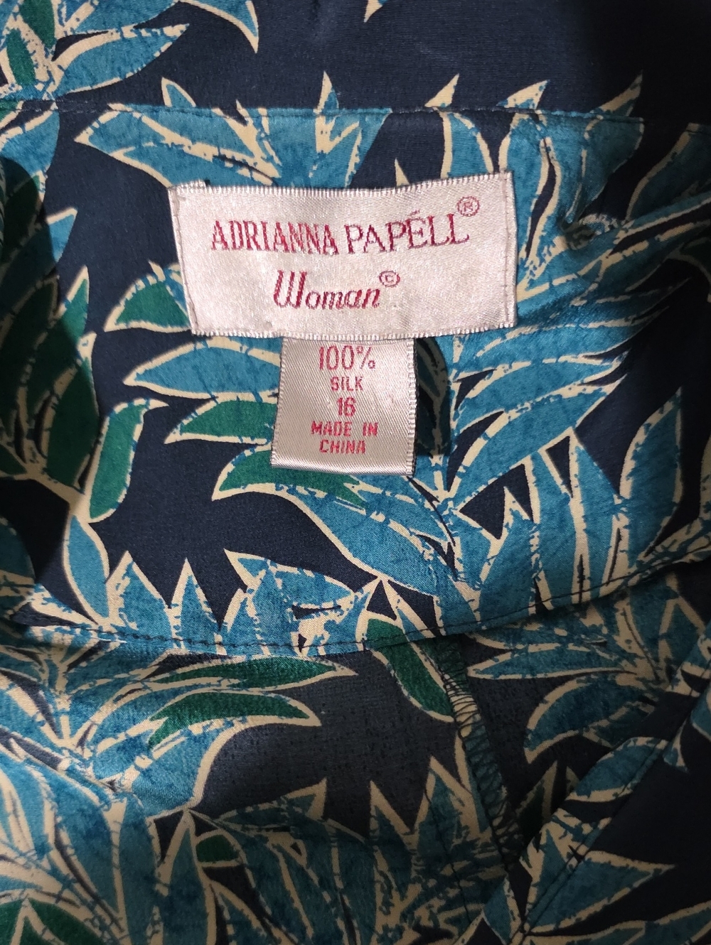 Vintage Adrianna Papell Navy & Teal Tropical Print Wrap Dress Chic Quiet Luxury - Picture 3 of 6